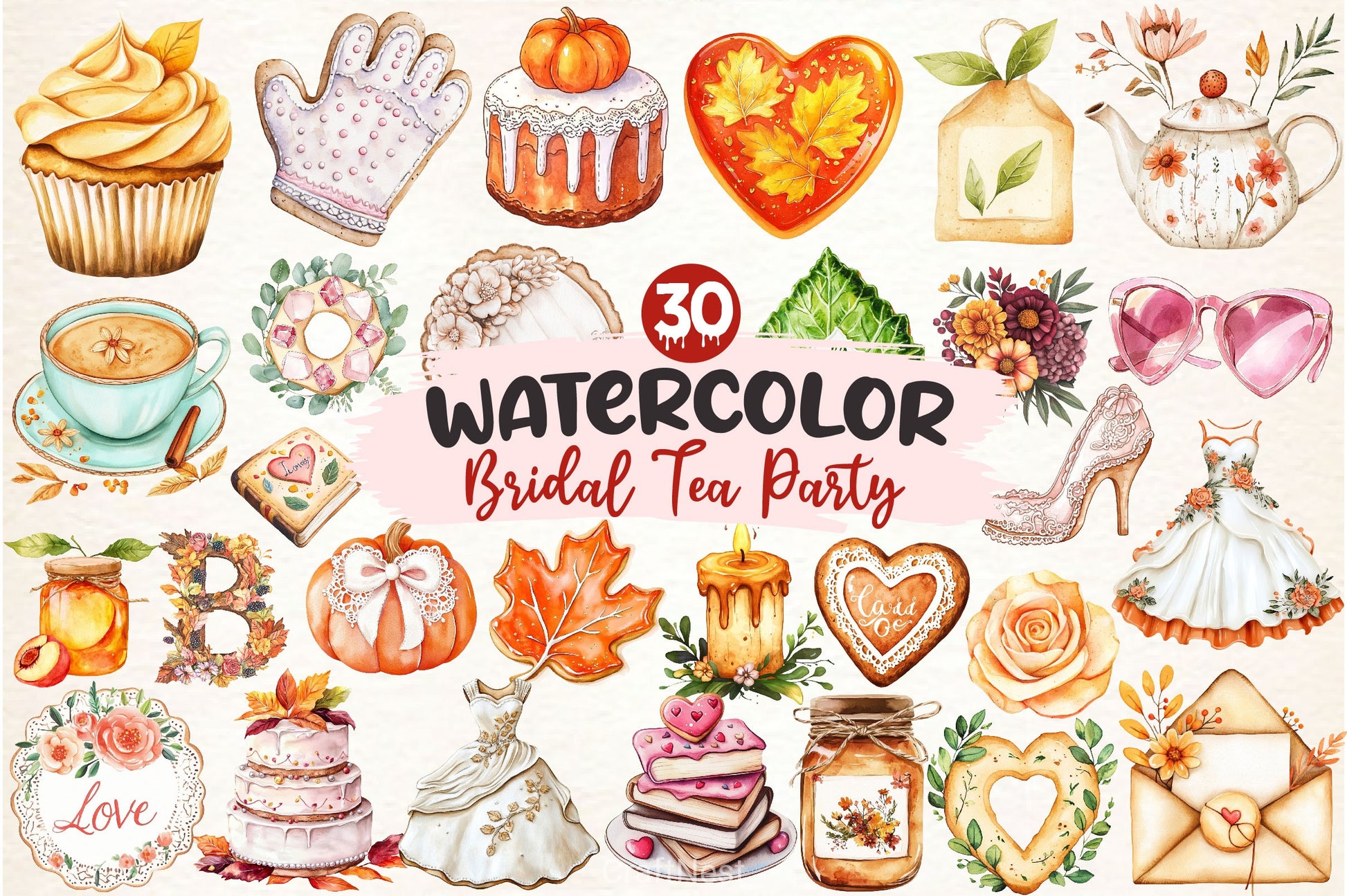 Autumn Bridal Tea Party Clipart Bundle - CraftNest - Digital Crafting and Art