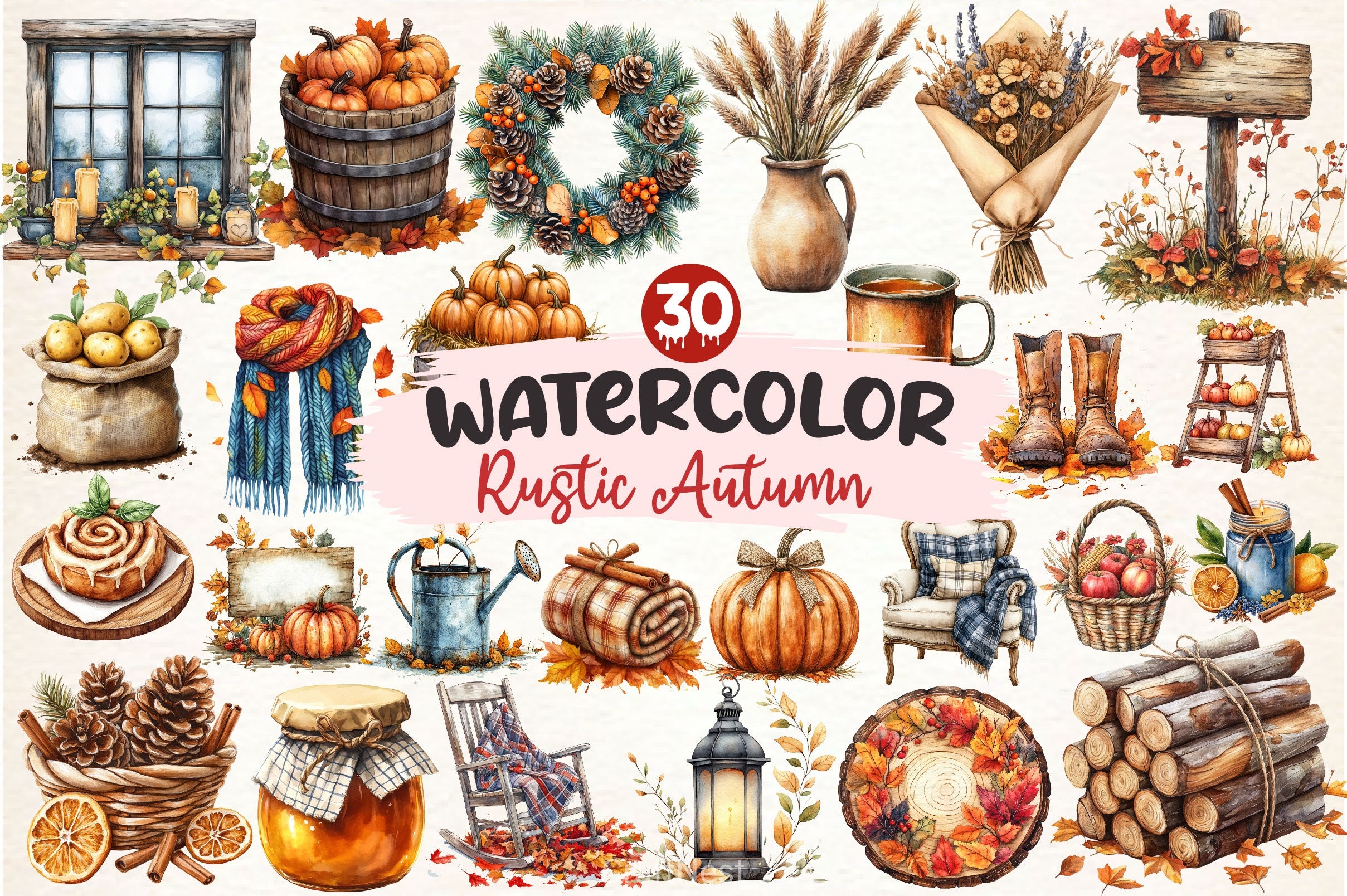Rustic Autumn Clipart Bundle - CraftNest - Digital Crafting and Art