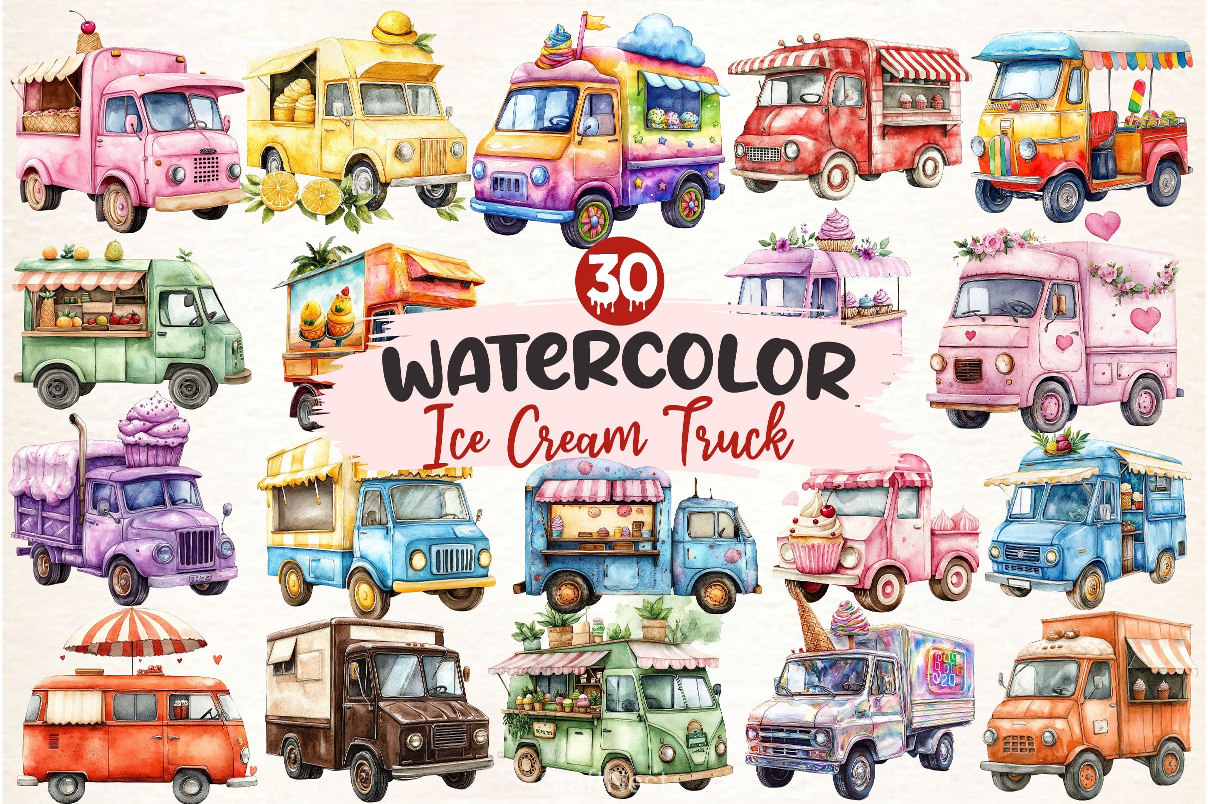 Summer Ice Cream Truck Clipart Bundle - CraftNest - Digital Crafting and Art
