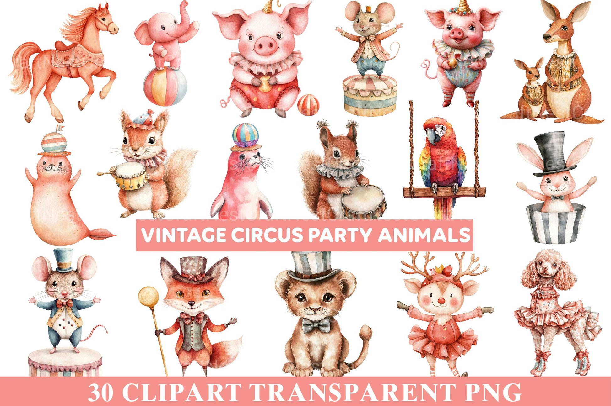 Vintage Circus Party Animal Clipart - CraftNest - Digital Crafting and Art