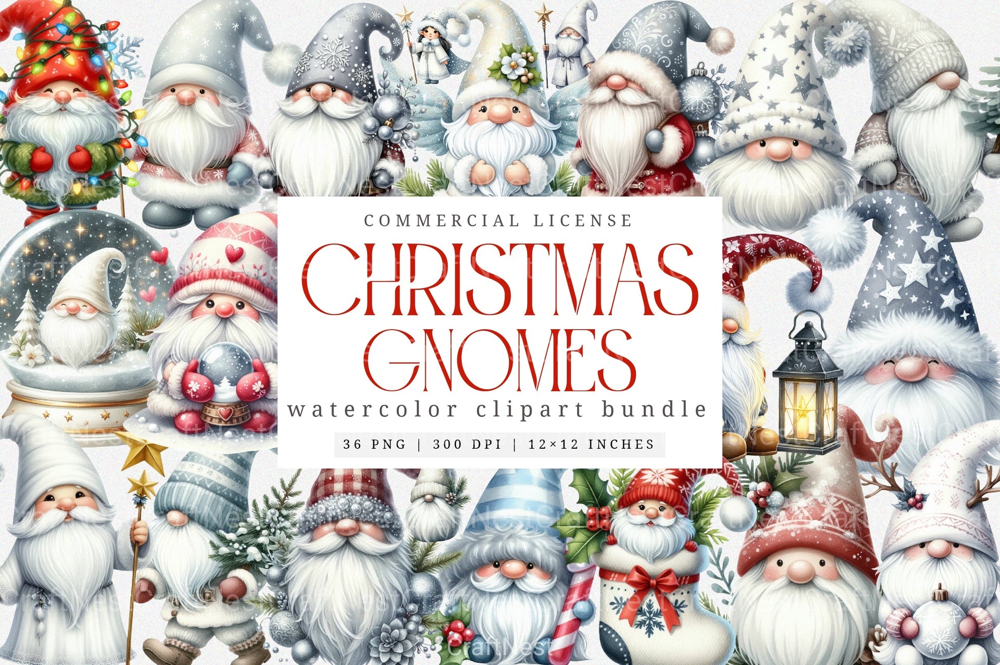 White Christmas Gnomes Clipart Bundle for Winter Holidays - CraftNest - Digital Crafting and Art