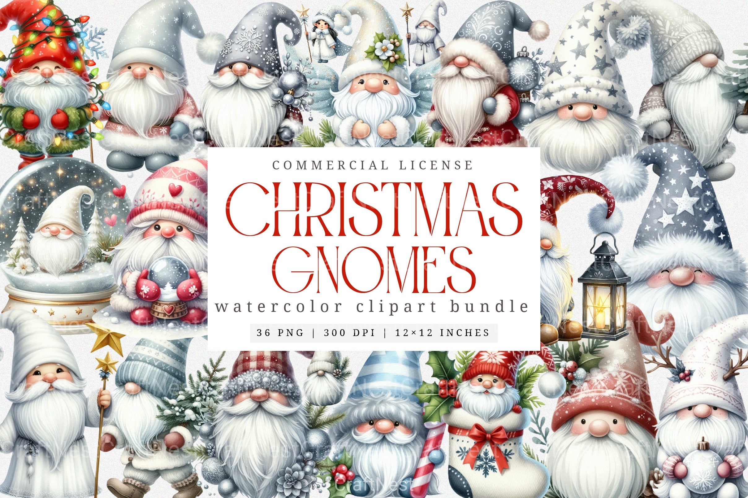 White Christmas Gnomes Clipart Bundle for Winter Holidays - CraftNest - Digital Crafting and Art