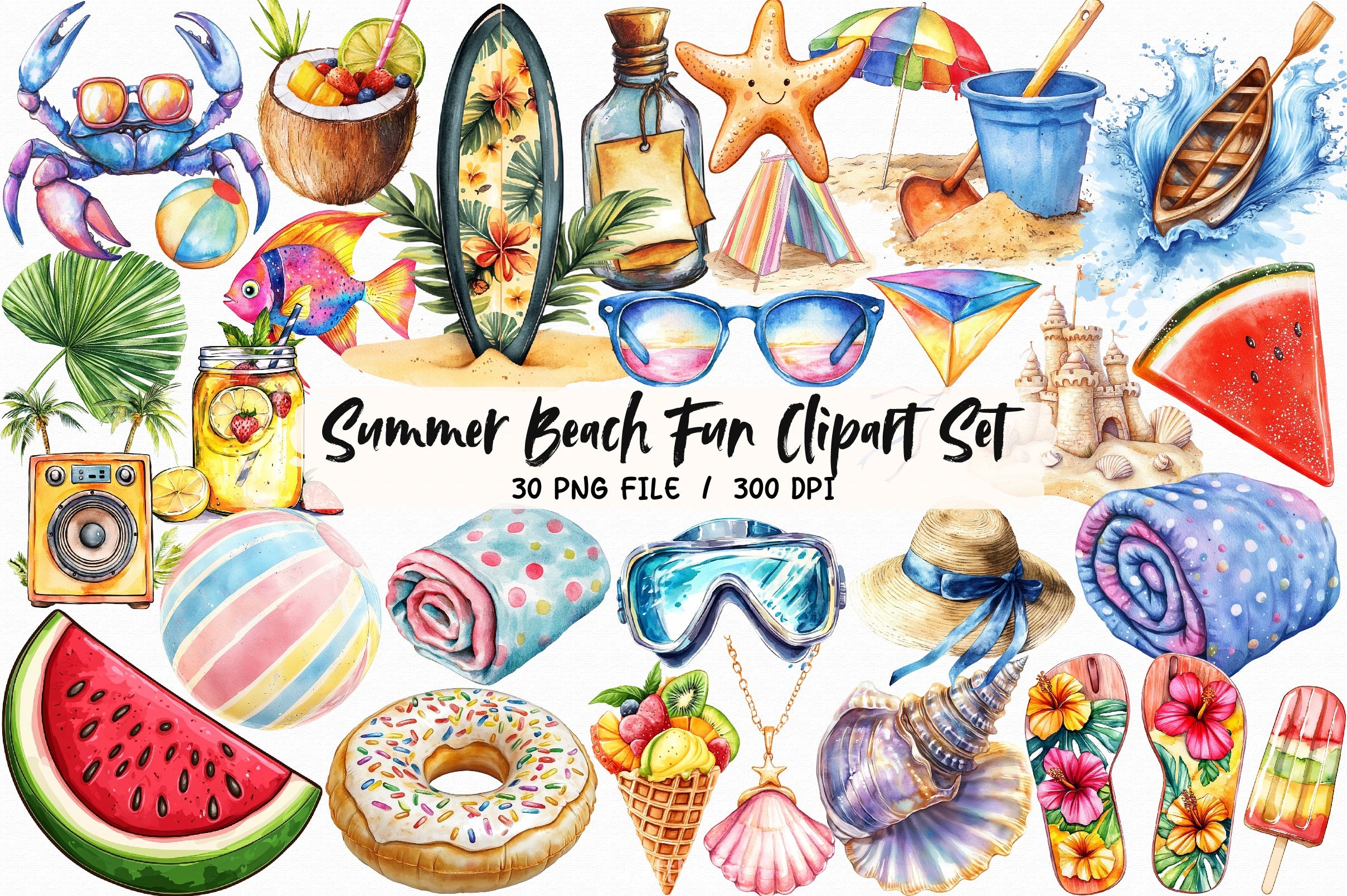 Summer Beach Fun Clipart Set - CraftNest - Digital Crafting and Art