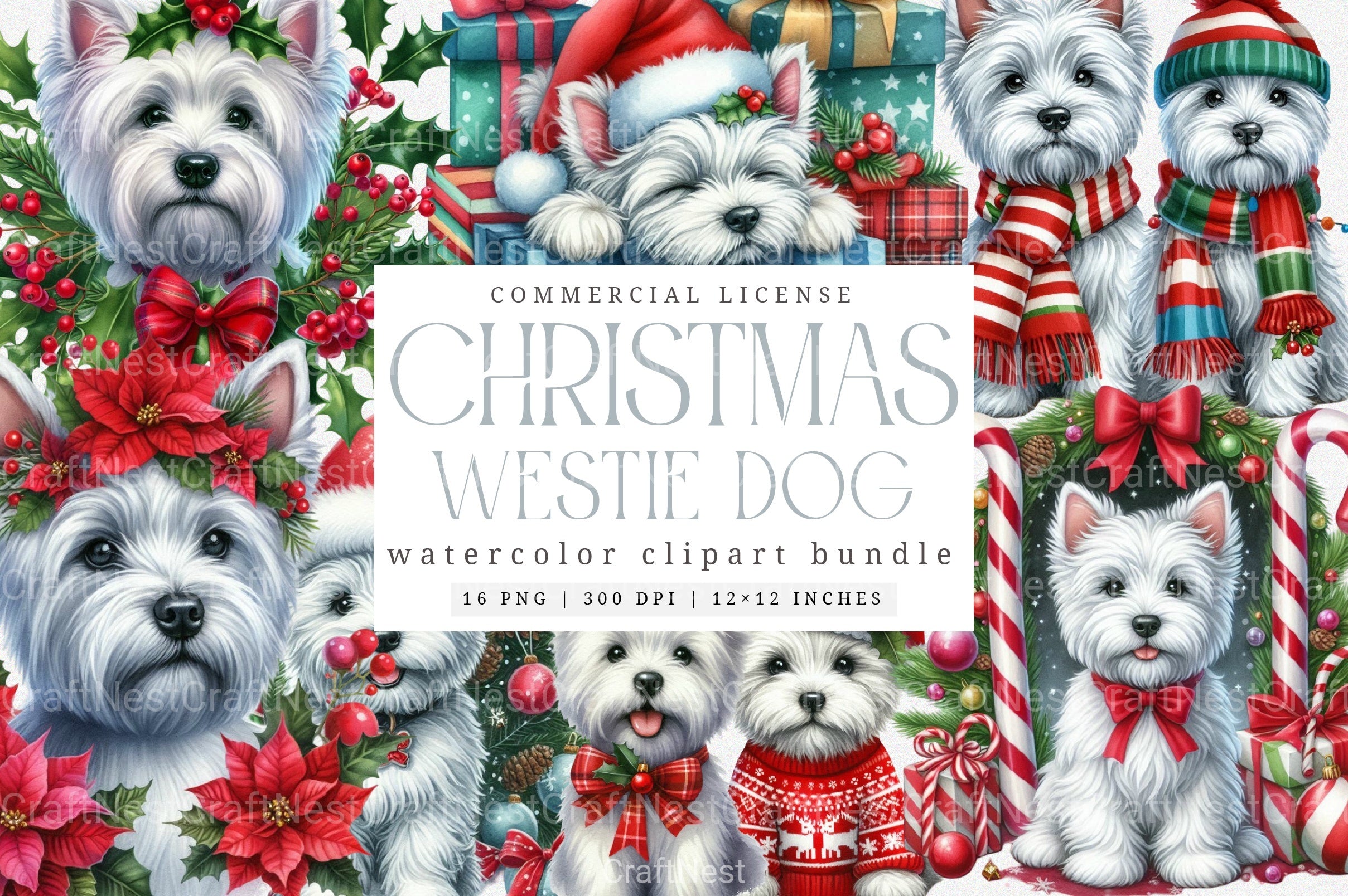 Christmas Westie Dog Clipart Set - CraftNest - Digital Crafting and Art