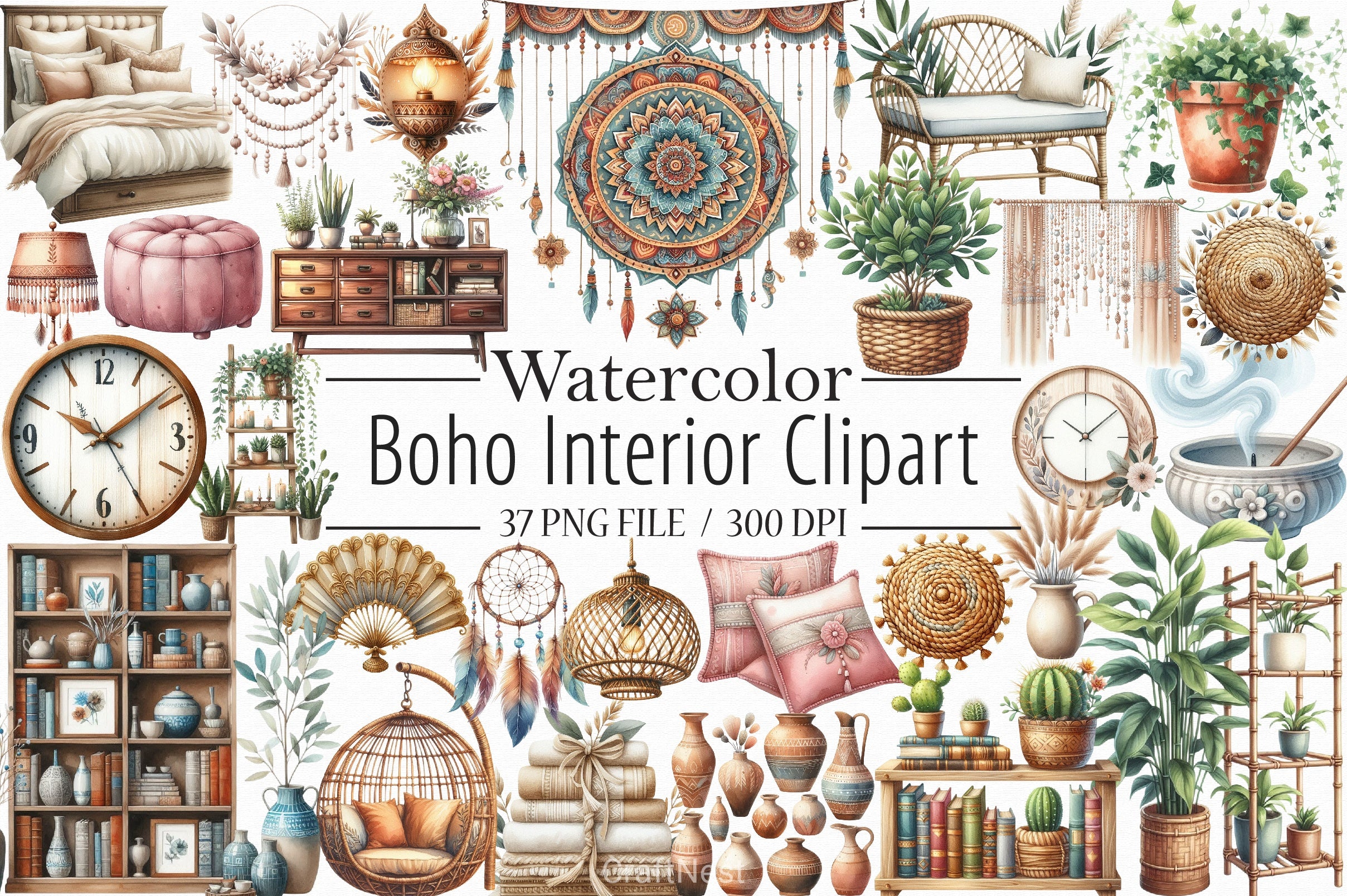Boho Interior Clipart Bundle - CraftNest - Digital Crafting and Art