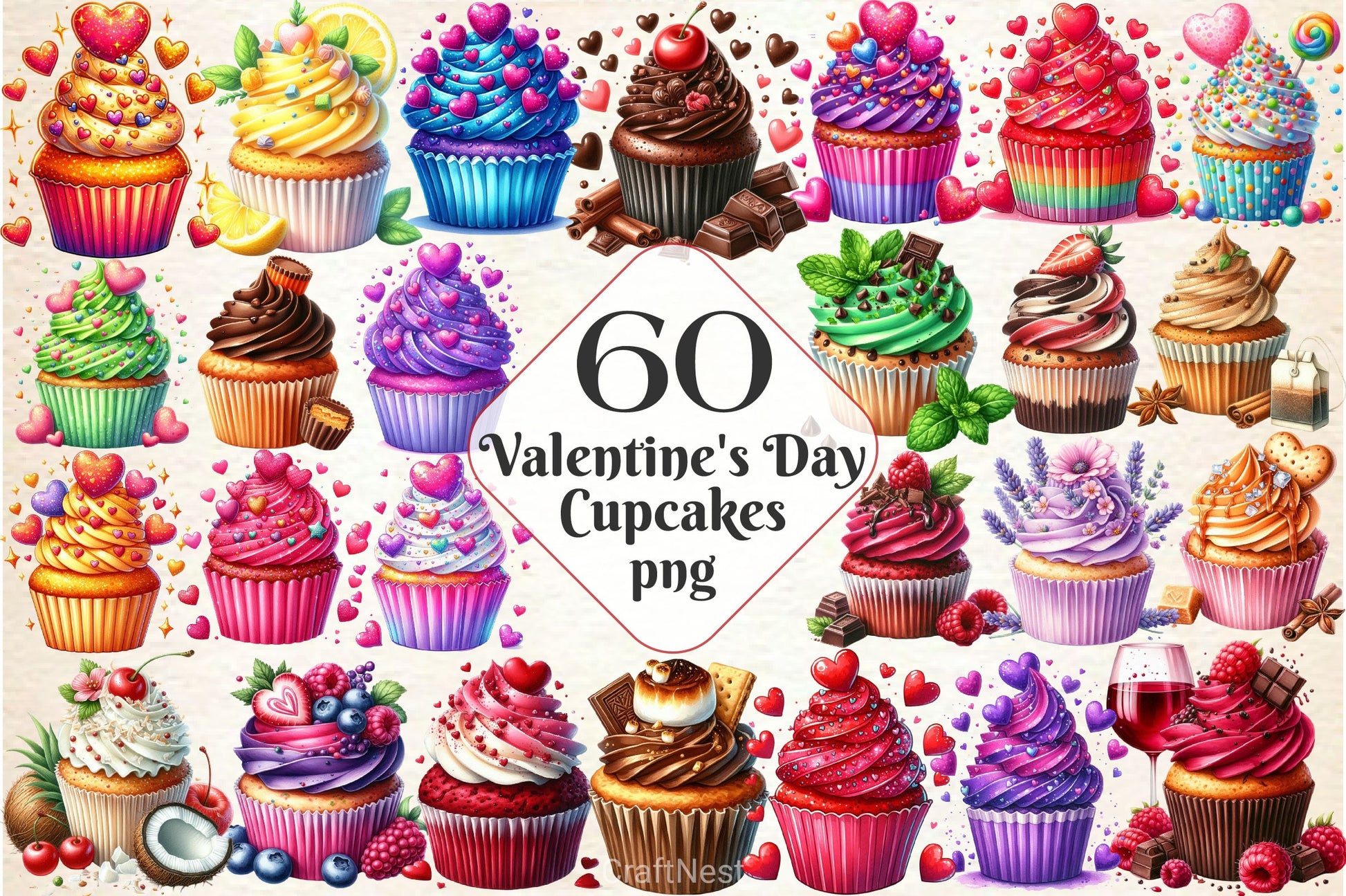 Valentine Cupcake Clipart Bundle 1 - CraftNest - Digital Crafting and Art