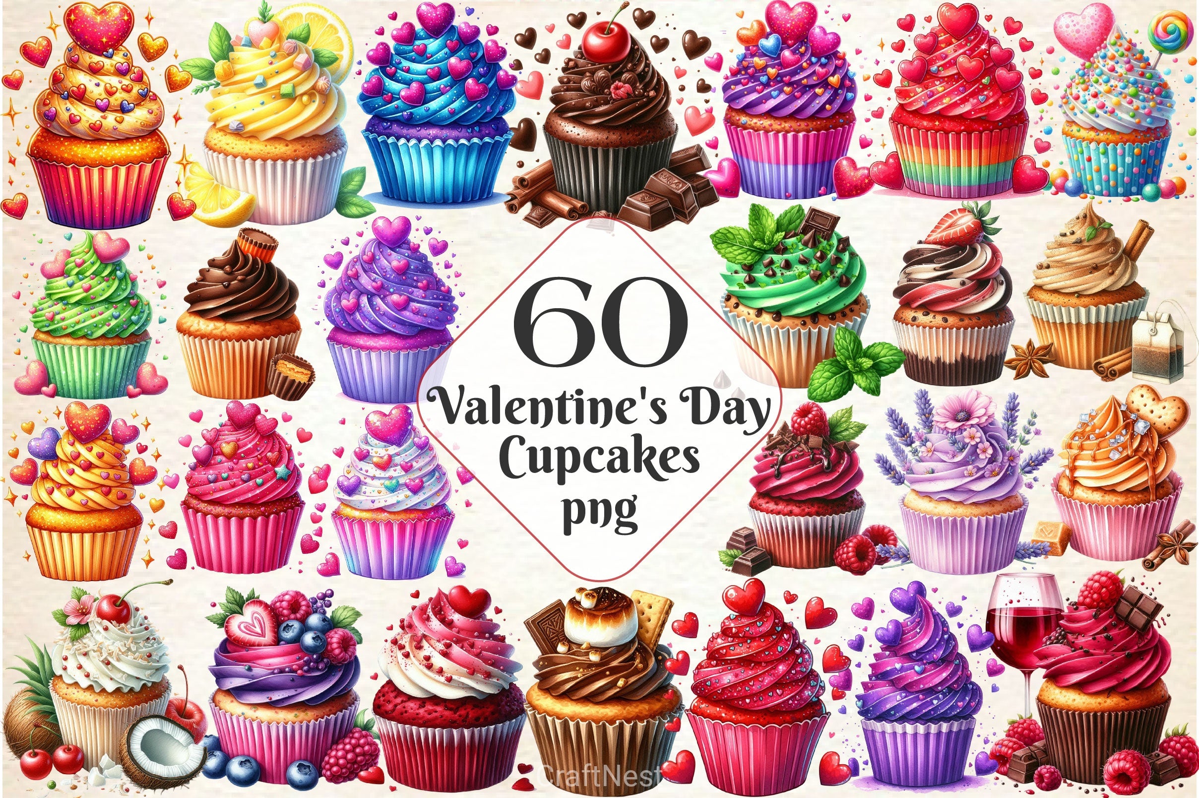 Valentine Cupcake Clipart Bundle 1 - CraftNest - Digital Crafting and Art