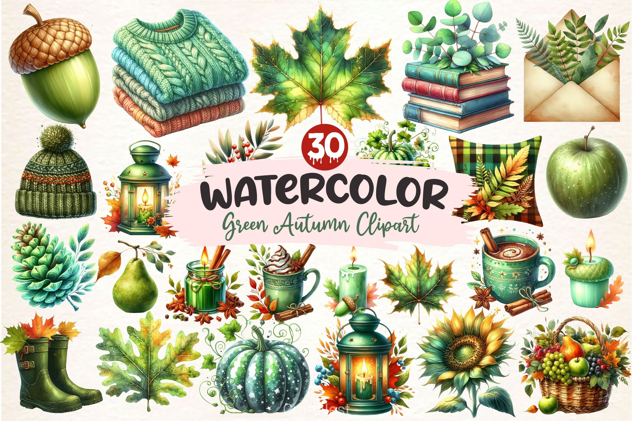 Green Autumn Clipart Bundle - CraftNest - Digital Crafting and Art