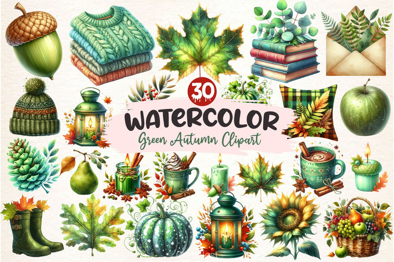 Green Autumn Clipart Bundle - CraftNest - Digital Crafting and Art