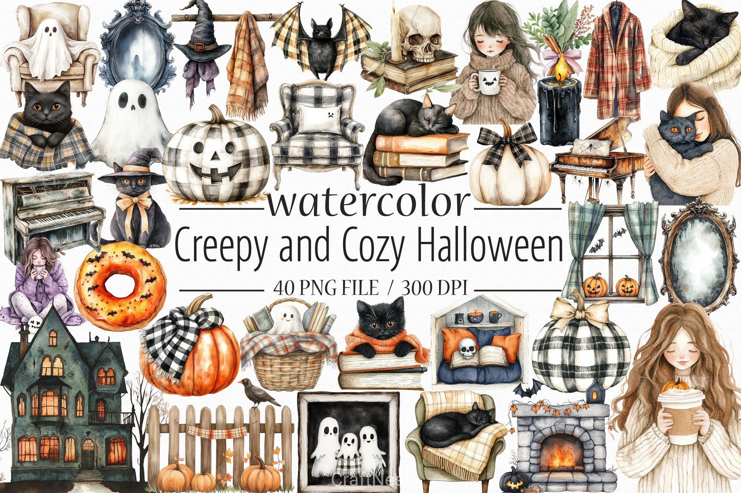 Creepy Cozy Halloween Clipart Bundle 1 - CraftNest - Digital Crafting and Art