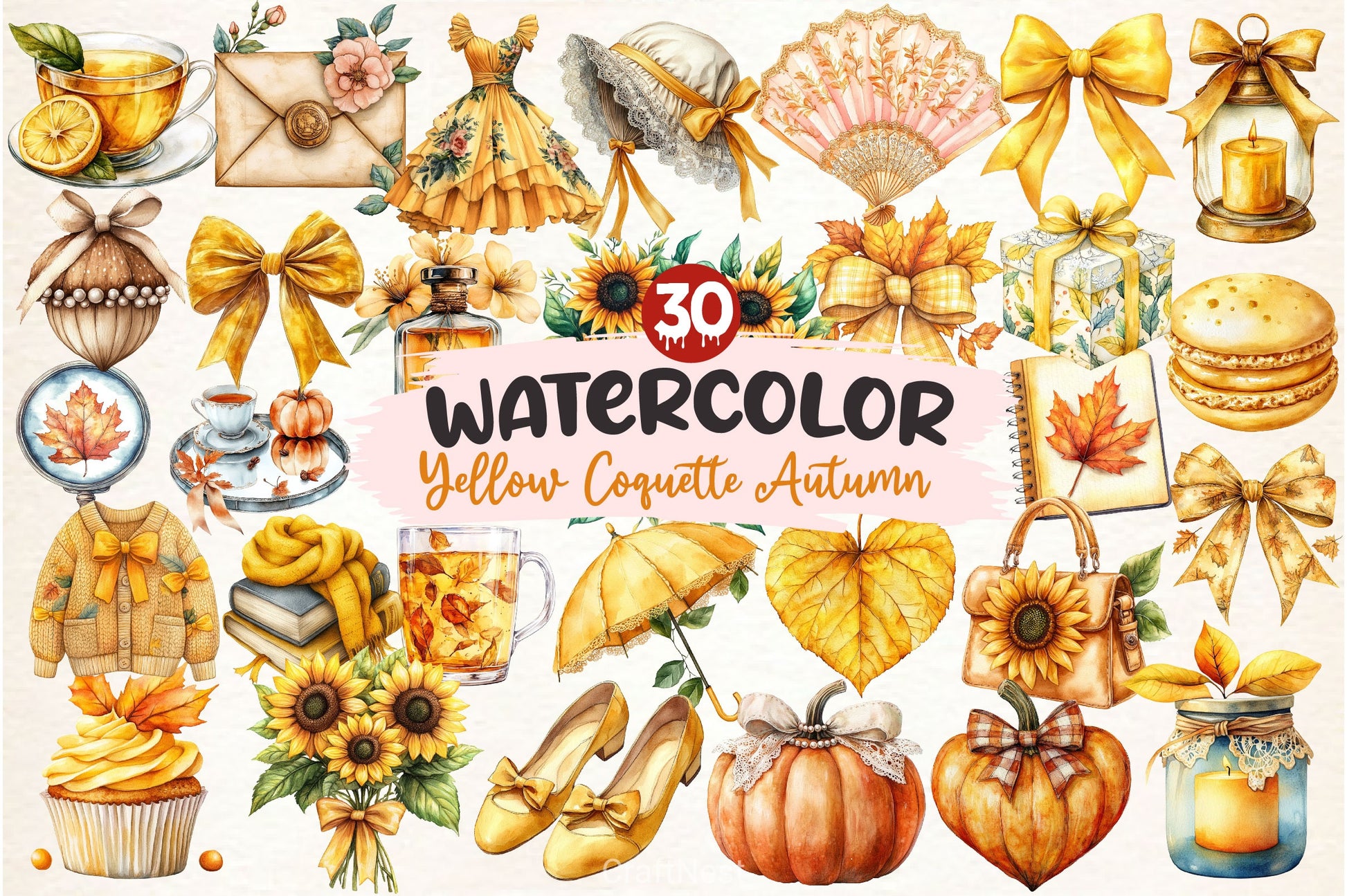 Yellow Coquette Autumn Clipart Bundle 2 - CraftNest - Digital Crafting and Art