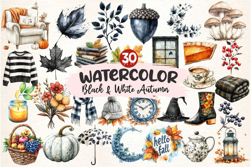 Black White Autumn Clipart Bundle 2 - CraftNest - Digital Crafting and Art
