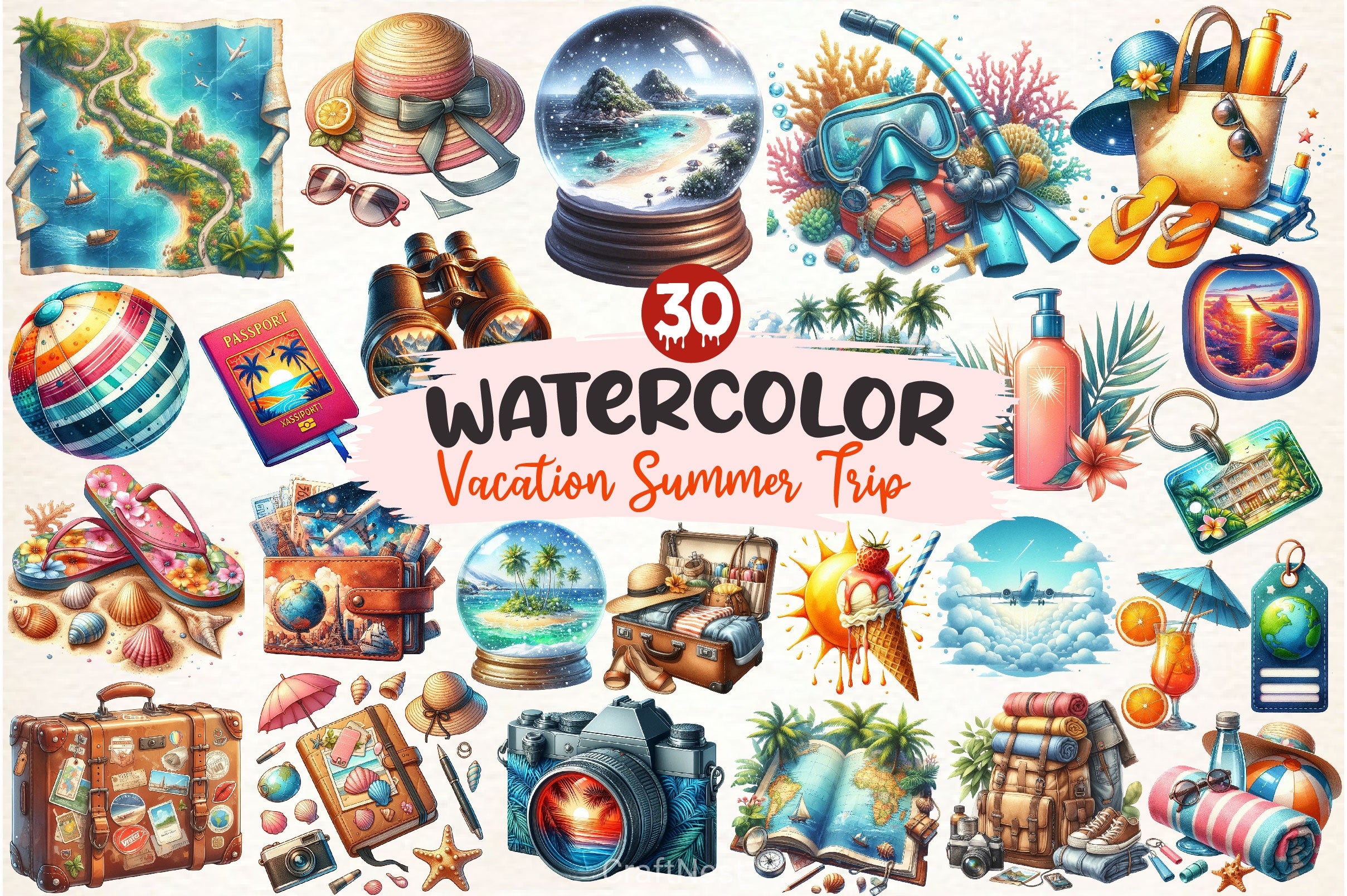 Vacation Summer Trip Clipart Bundle - CraftNest - Digital Crafting and Art