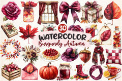 Burgundy Autumn Clipart Bundle 2 - CraftNest - Digital Crafting and Art