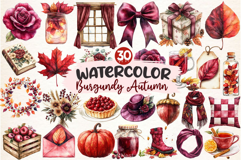 Burgundy Autumn Clipart Bundle 2 - CraftNest - Digital Crafting and Art