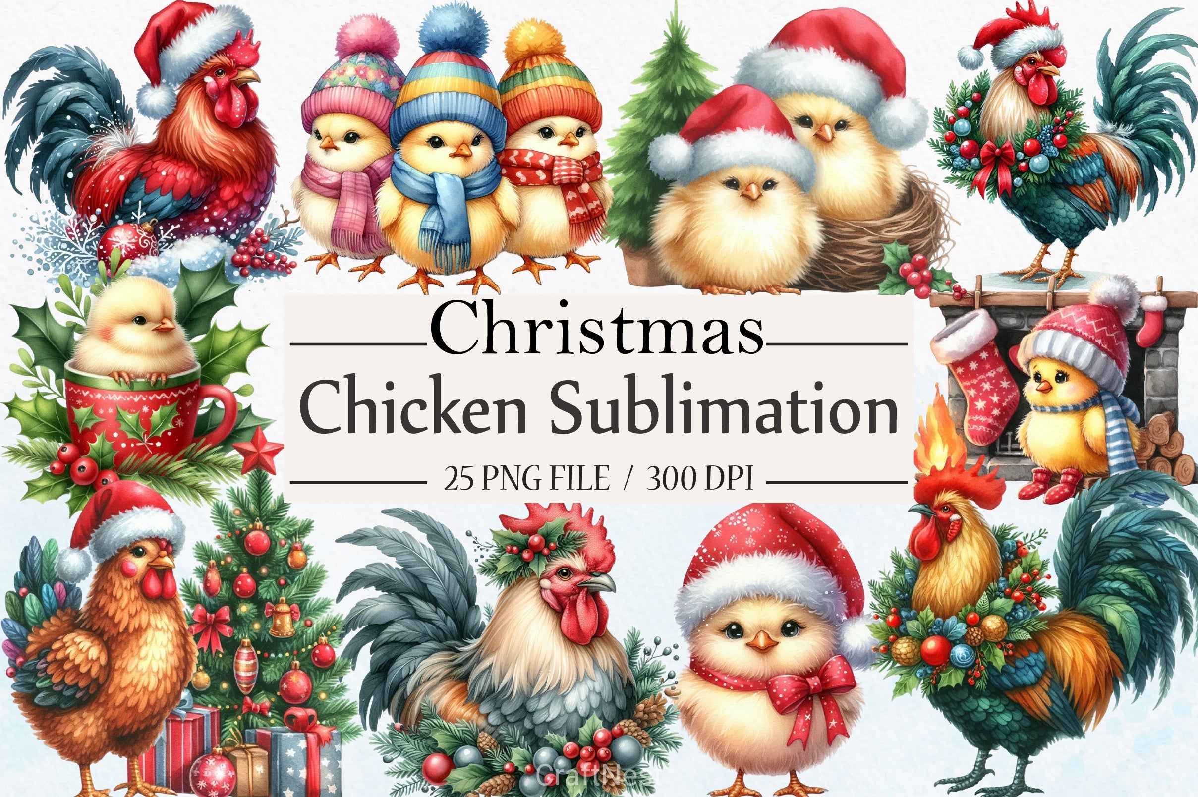 Christmas Chicken Clipart Bundle 3 - CraftNest - Digital Crafting and Art