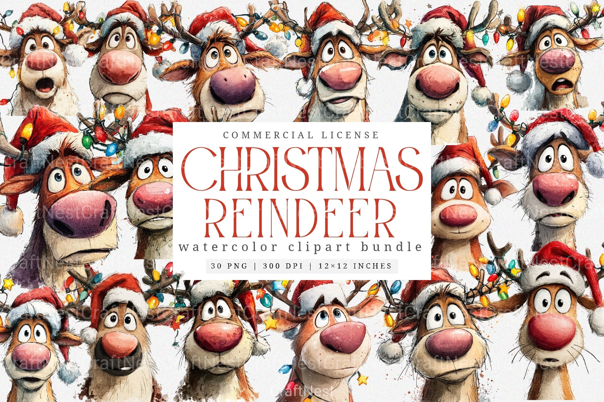 Funny Christmas Reindeer & Tree Clipart Bundle - CraftNest - Digital Crafting and Art