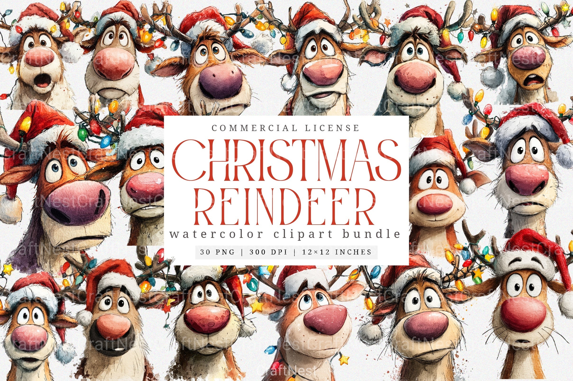 Funny Christmas Reindeer & Tree Clipart Bundle - CraftNest - Digital Crafting and Art