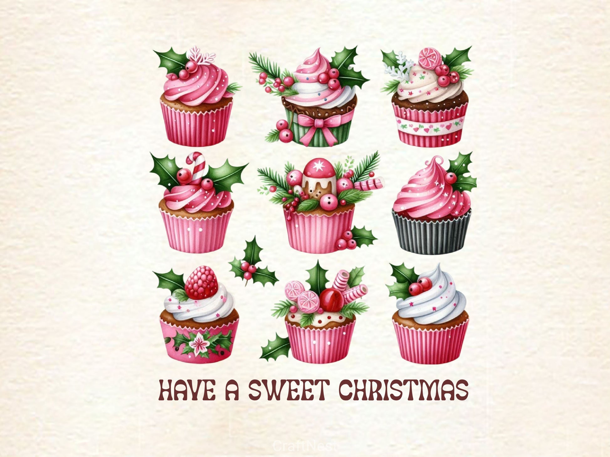 Have A Sweet Christmas Christmas Cupcake Clipart Bundle 2 - CraftNest - Digital Crafting and Art