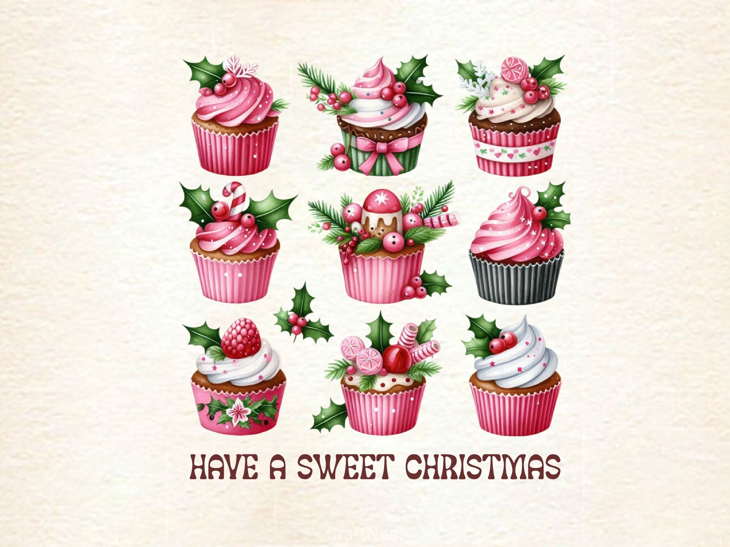 Have A Sweet Christmas Christmas Cupcake Clipart Bundle 2 - CraftNest - Digital Crafting and Art