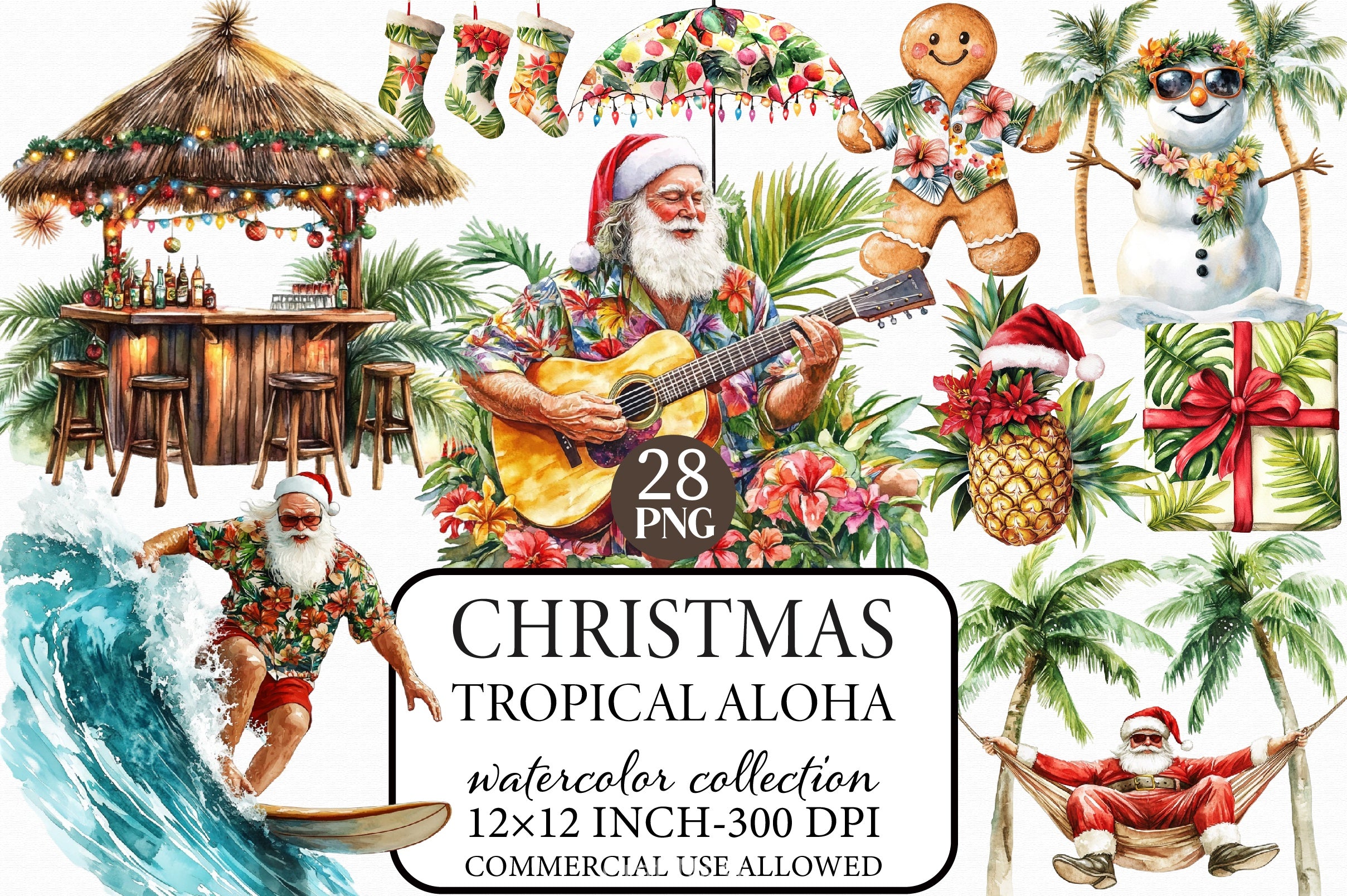 Tropical Aloha Christmas Clipart Bundle - CraftNest - Digital Crafting and Art