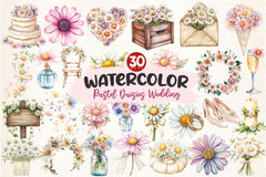 Pastel Daisies Wedding Clipart Bundle - CraftNest - Digital Crafting and Art
