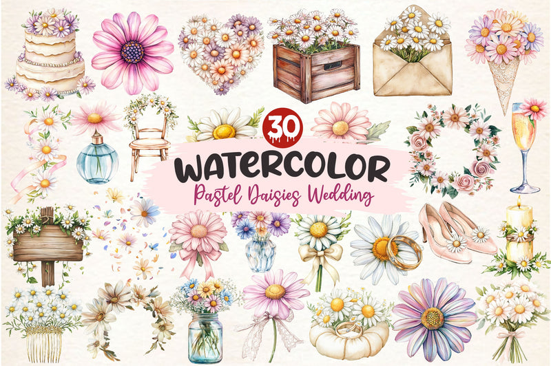 Pastel Daisies Wedding Clipart Bundle - CraftNest - Digital Crafting and Art