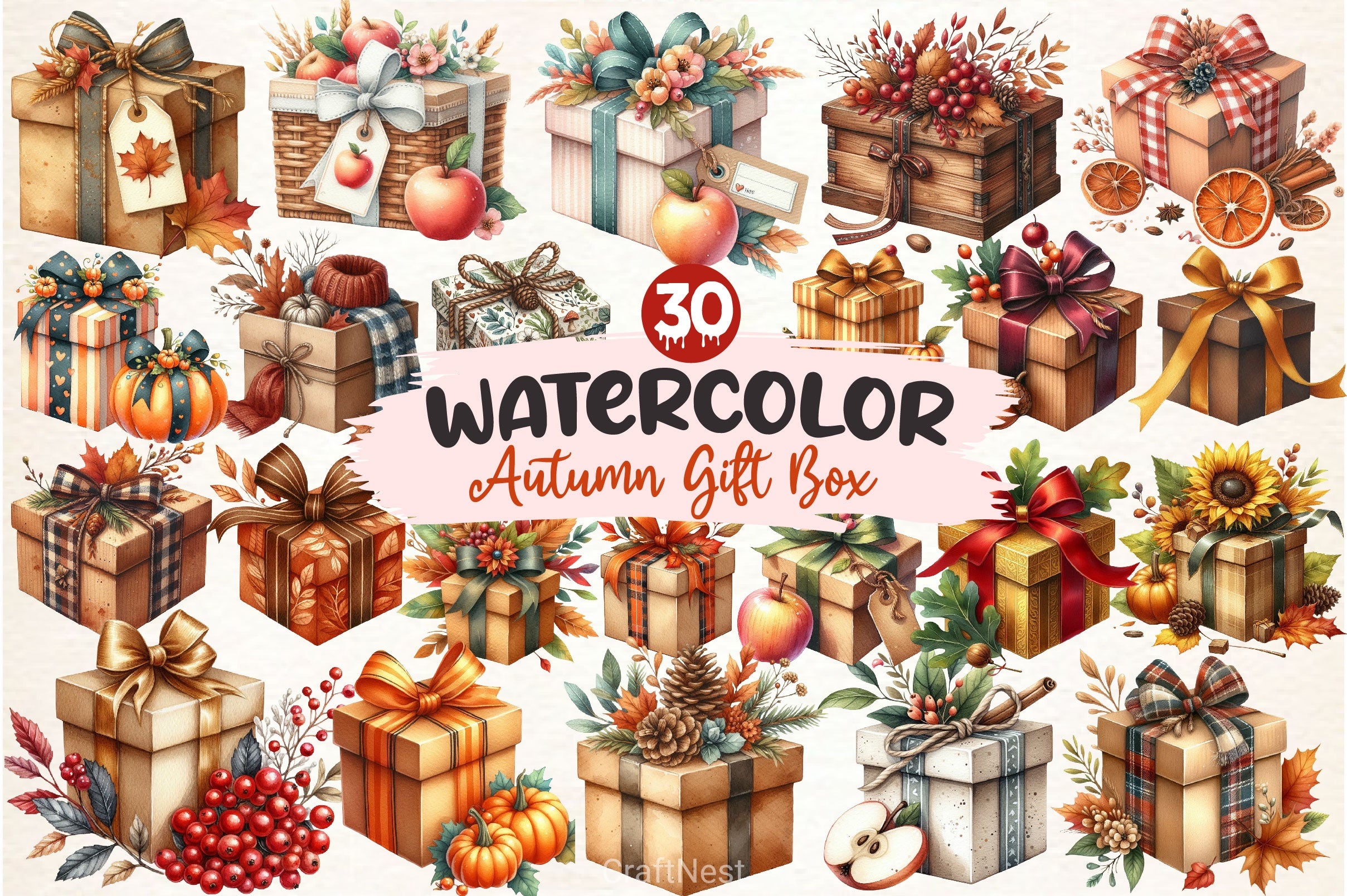 Autumn Gift Box Clipart Bundle - CraftNest - Digital Crafting and Art