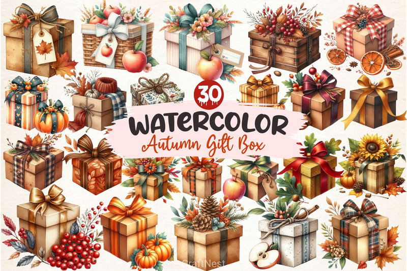 Autumn Gift Box Clipart Bundle - CraftNest - Digital Crafting and Art