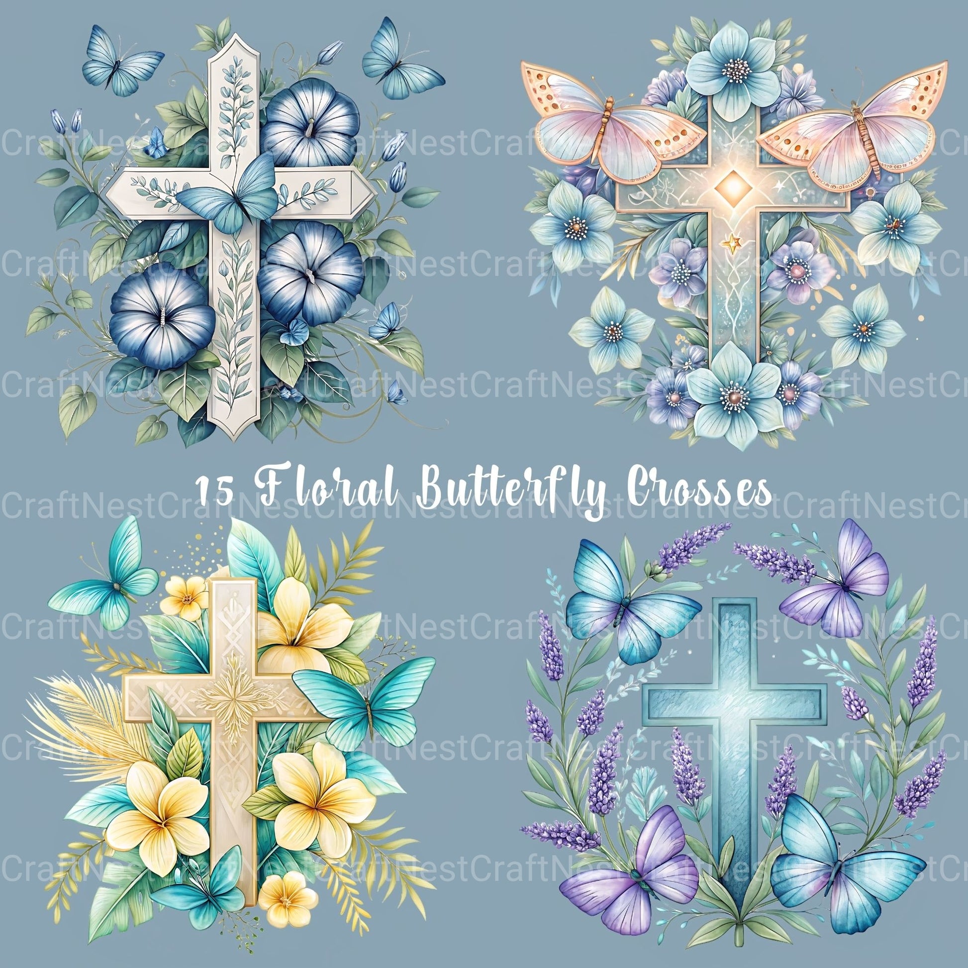Cross Floral Butterfly Clipart Bundle - CraftNest - Digital Crafting and Art