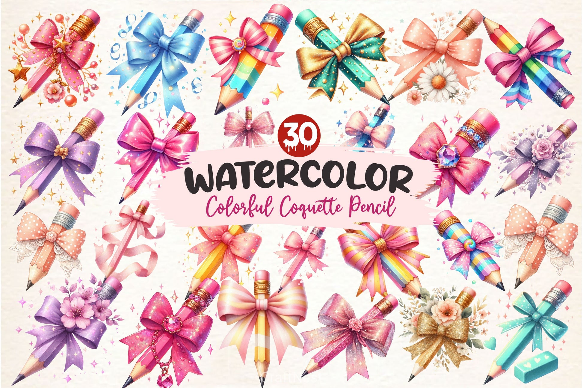 Colorful Coquette Pencil School Clipart Bundle - CraftNest - Digital Crafting and Art