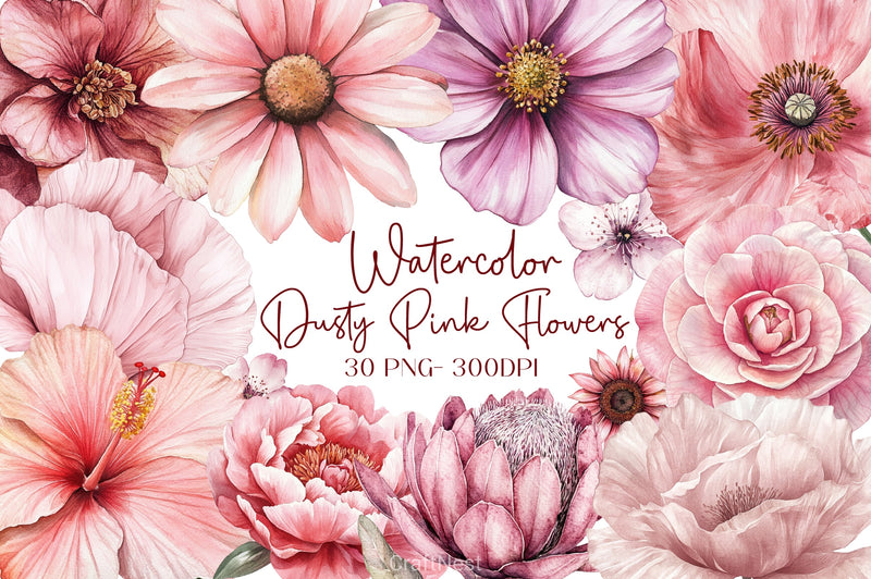 Dusty Pink Flowers Clipart Bundle - CraftNest - Digital Crafting and Art