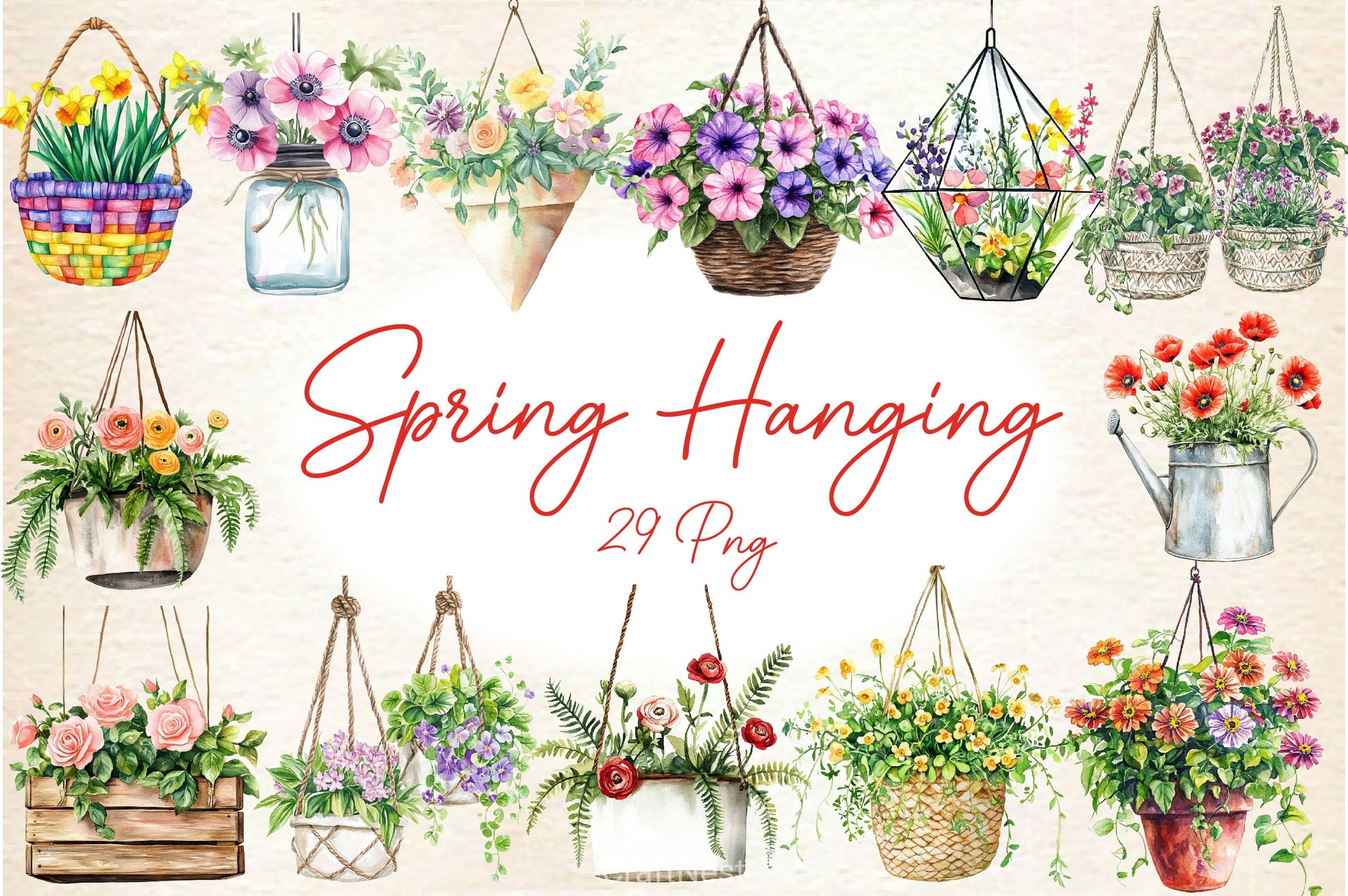 Spring Hanging Planters Clipart Bundle - CraftNest - Digital Crafting and Art