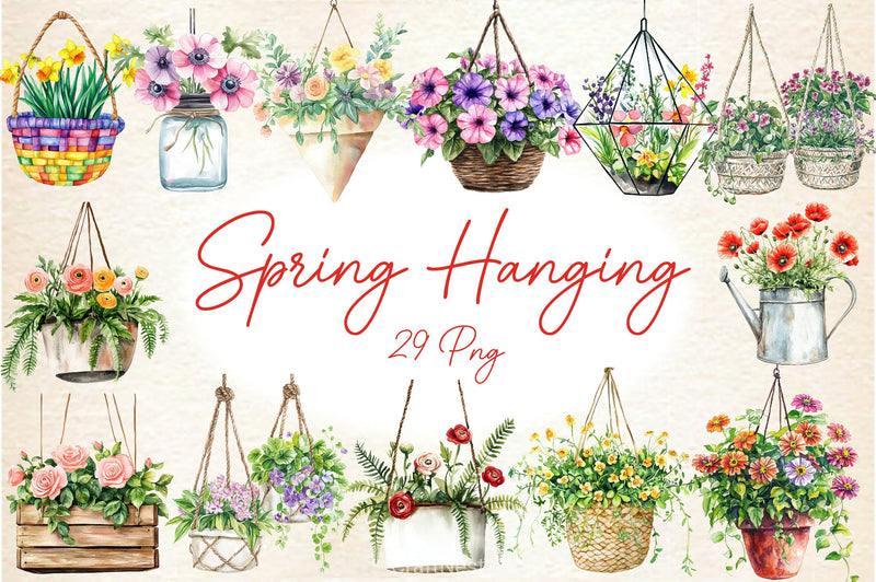 Spring Hanging Planters Clipart Bundle - CraftNest - Digital Crafting and Art