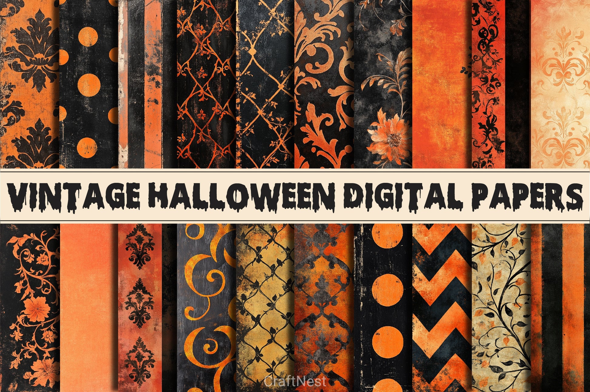 Vintage Halloween Digital Paper Pack 1 - CraftNest - Digital Crafting and Art