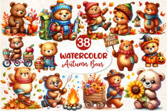 Cute Bear Character In Autumn Season Clipart Bundle - CraftNest - Digital Crafting and Art