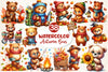 Cute Bear Character In Autumn Season Clipart Bundle
