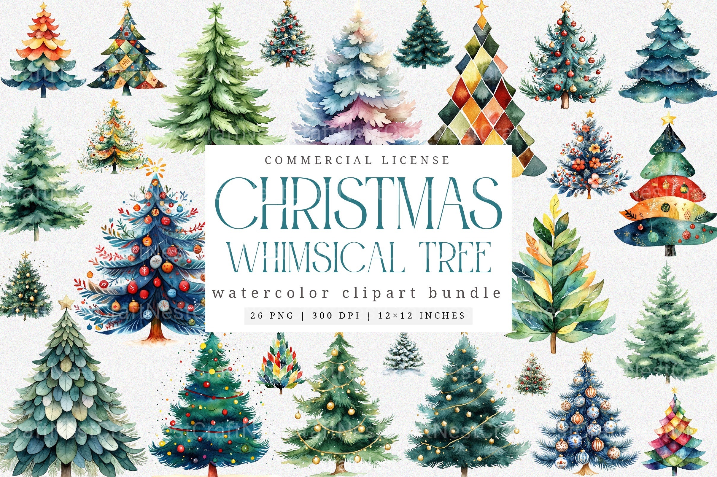 Whimsical Christmas Tree Clipart Bundle 8 - CraftNest - Digital Crafting and Art