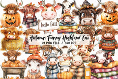 Autumn Highland Cow Clipart Bundle - CraftNest - Digital Crafting and Art