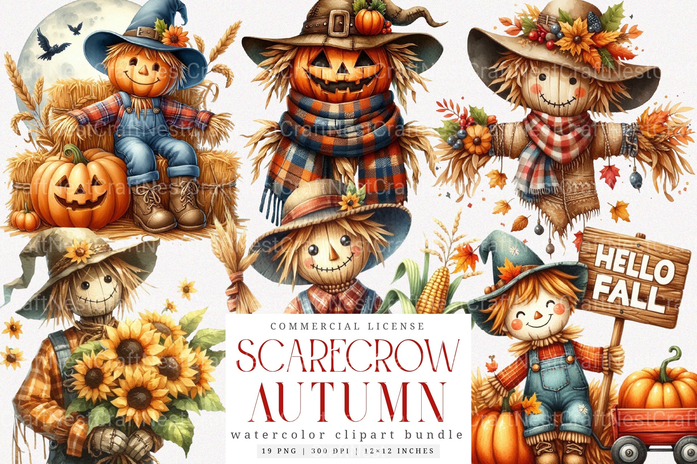 Scarecrow Autumn Fall Halloween Clipart Bundle - CraftNest - Digital Crafting and Art