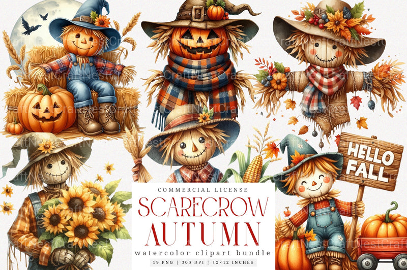 Scarecrow Autumn Fall Halloween Clipart Bundle - CraftNest - Digital Crafting and Art