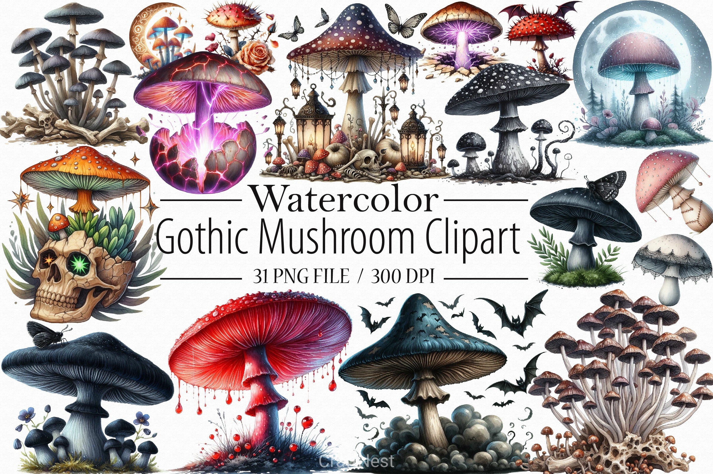 Gothic Mushroom Clipart Bundle - CraftNest - Digital Crafting and Art