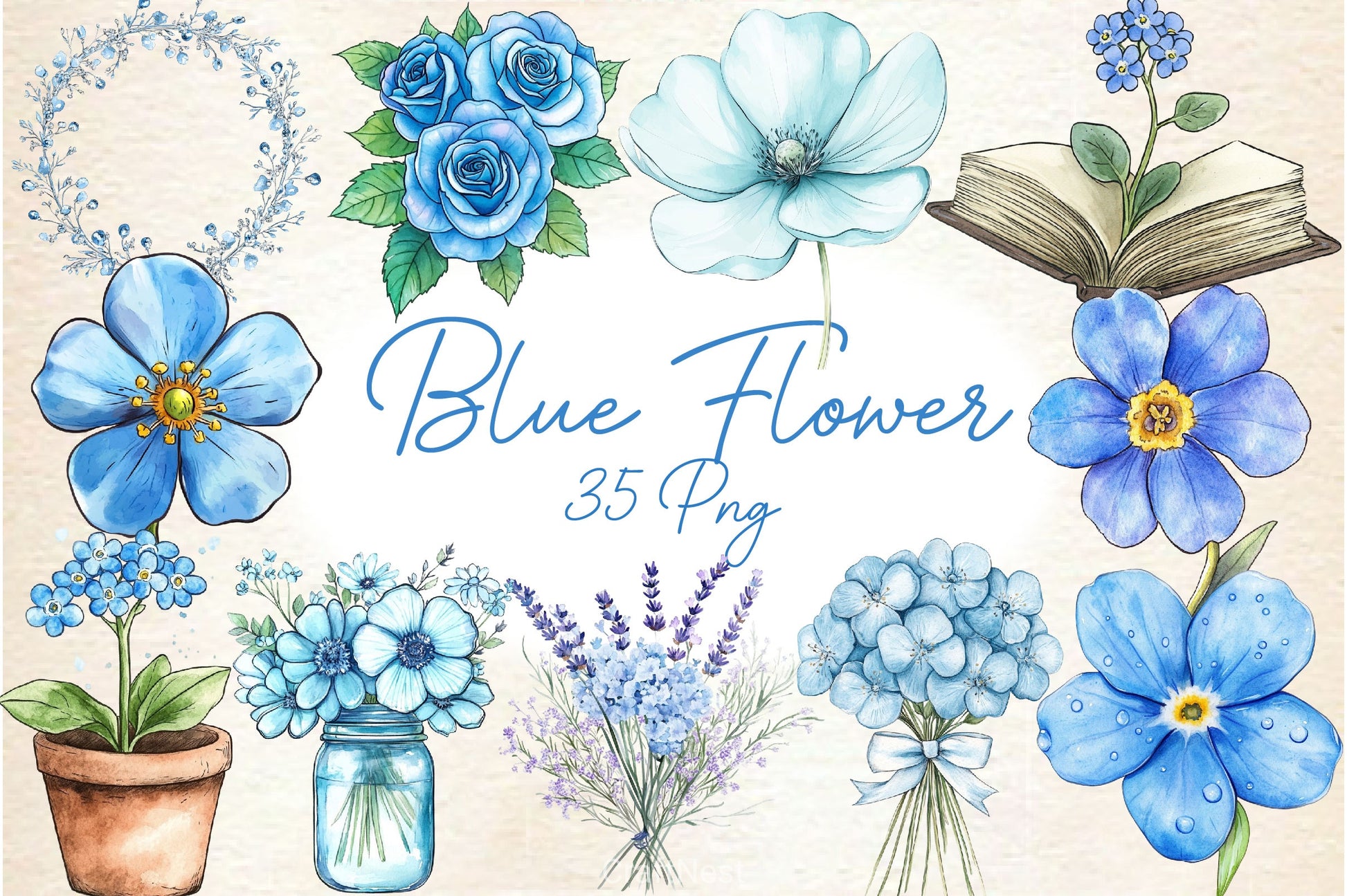 Blue Flower Clipart Bundle - CraftNest - Digital Crafting and Art