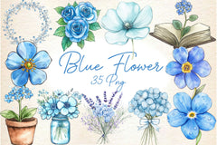 Blue Flower Clipart Bundle - CraftNest - Digital Crafting and Art