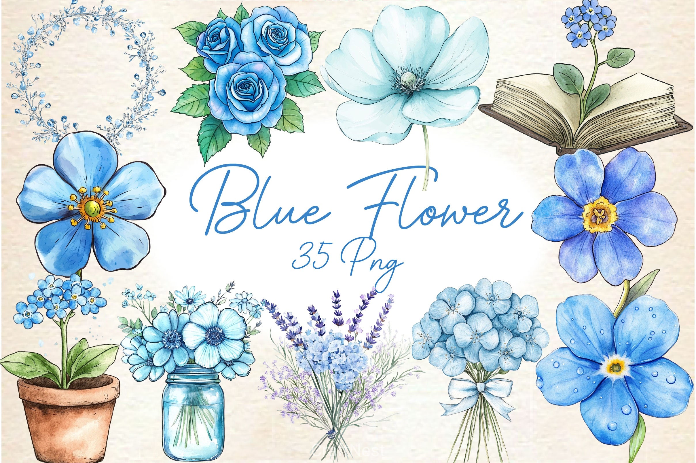 Blue Flower Clipart Bundle - CraftNest - Digital Crafting and Art
