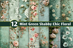 Mint Green Shabby Chic Floral Background Clipart Bundle - CraftNest - Digital Crafting and Art