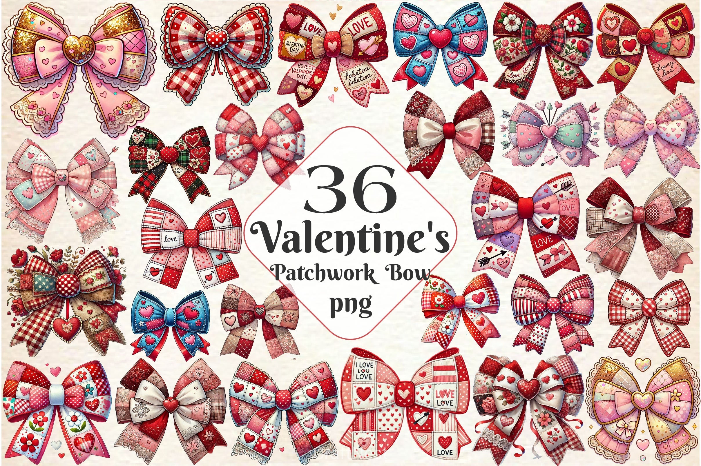 Patchwork Valentine's Day Bow Clipart Bundle 2 - CraftNest - Digital Crafting and Art