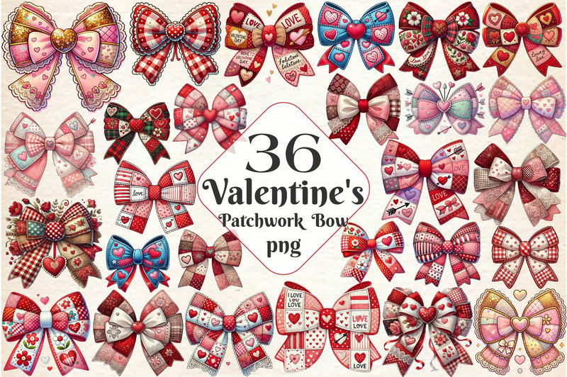 Patchwork Valentine's Day Bow Clipart Bundle 2 - CraftNest - Digital Crafting and Art