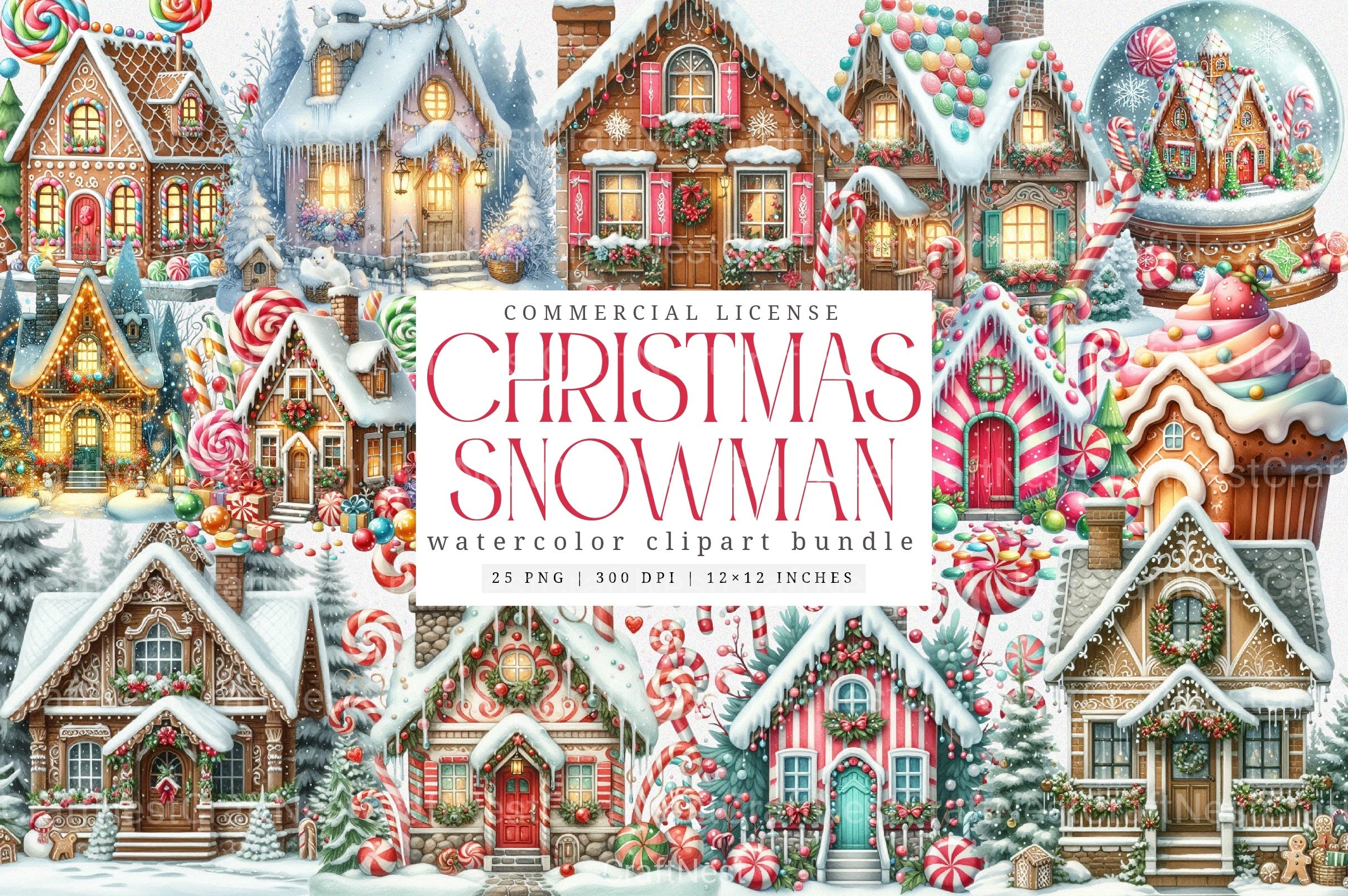 Whimsical Christmas Houses Clipart Bundle - CraftNest - Digital Crafting and Art