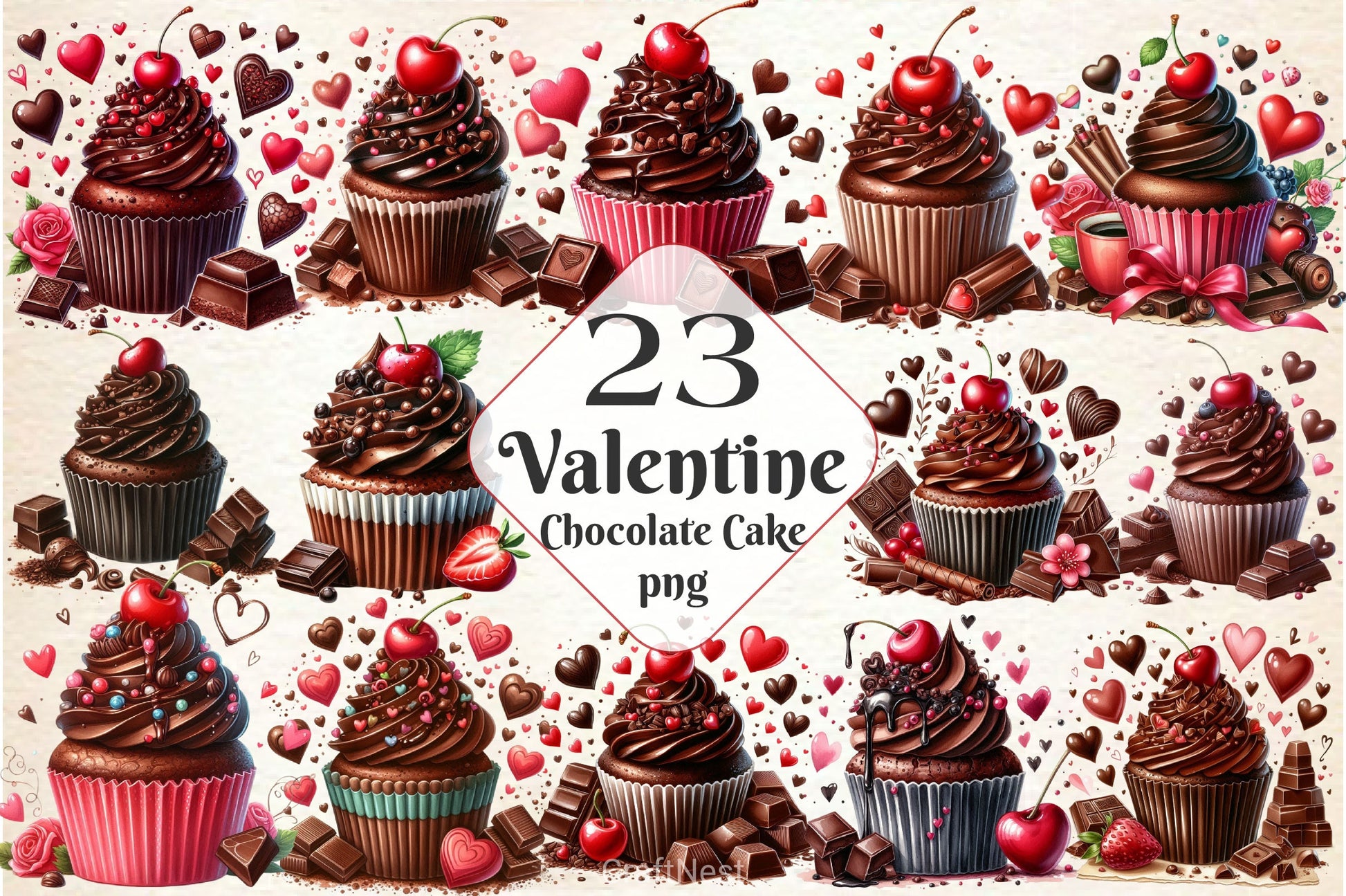 Romantic Chocolate Cupcake Clipart Bundle - CraftNest - Digital Crafting and Art